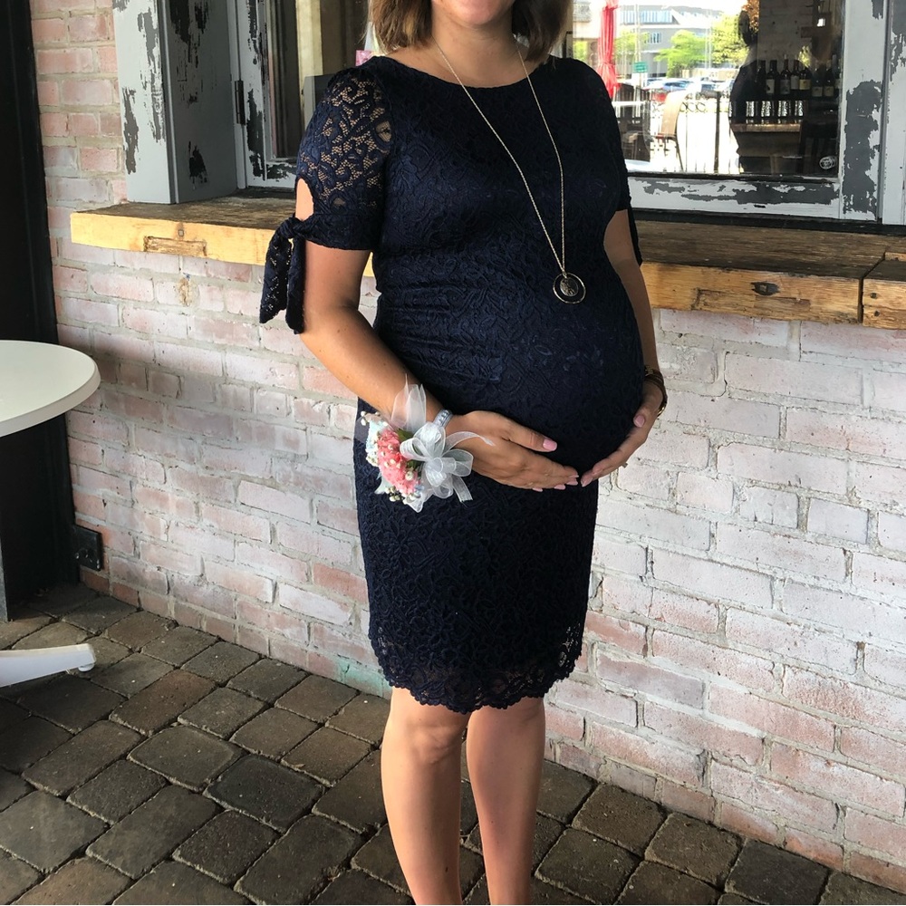 PinkBlush navy blue lace maternity dress size small